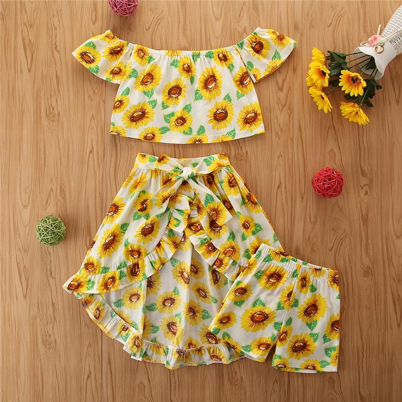 Toddler Girl Short Sunflower Top & Skirt & Shorts - PrettyKid