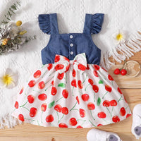 Toddler Girl Cherry Print Ruffle Armhole Dress - PrettyKid