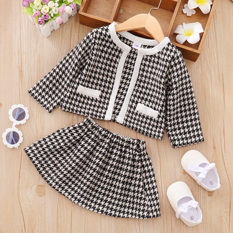 children's apparel wholesale distributors Baby Girl Houndstooth Elegant Top & Skirt - PrettyKid