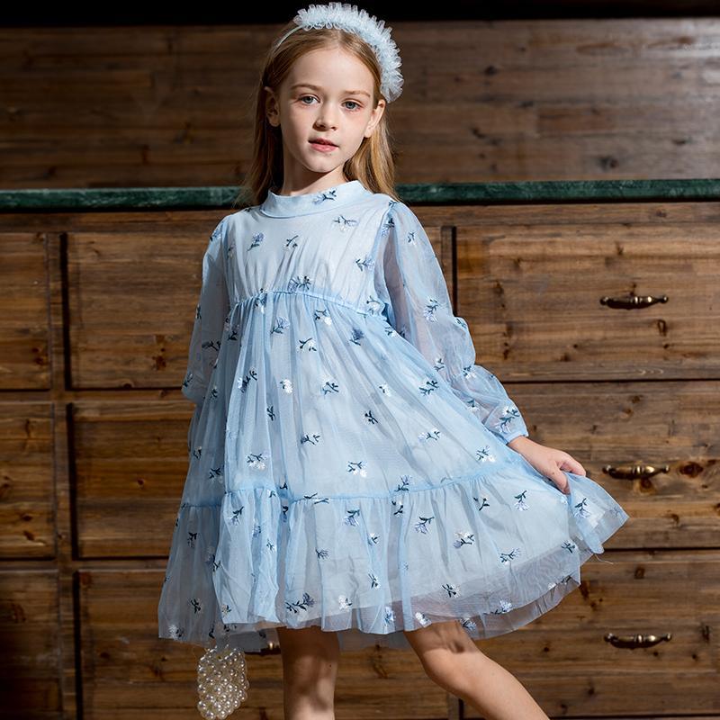 trendy children's clothes wholesale Kid Girl Plant Print Mesh Dress - PrettyKid