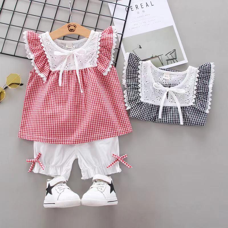 Toddler Girl Mori Little Flying Sleeve Top & Bow Shorts Wholesale Children's Clothing - PrettyKid