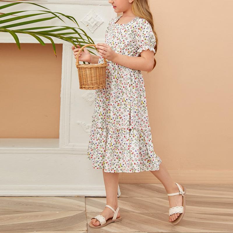 Girl Floral Print Tiered Dress - PrettyKid