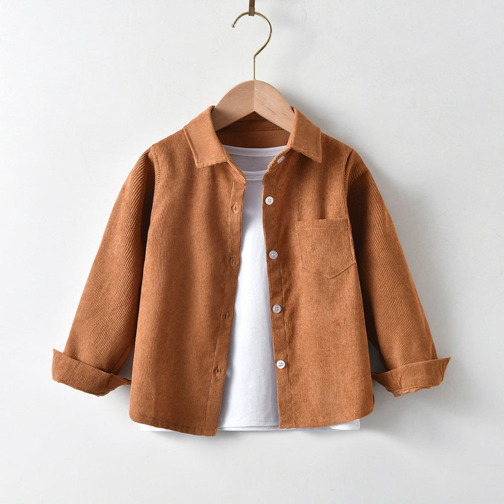 Brown Button-up Corduroy Shirts Wholesale Boys Clothes - PrettyKid