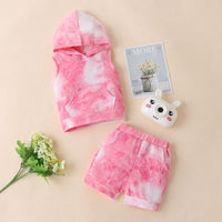 Baby Tie Dye Pattern Sleeveless Hooded Top & Shorts Children's Clothing - PrettyKid