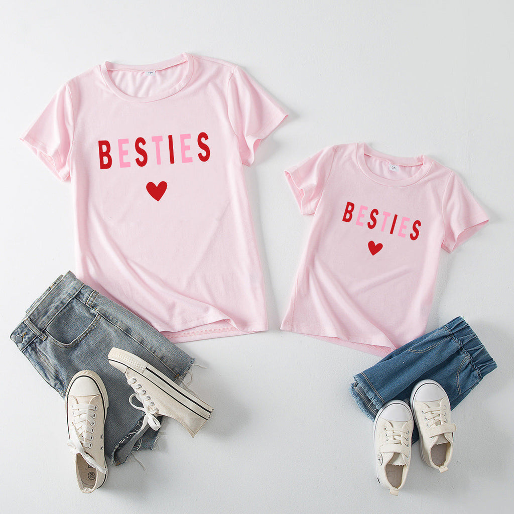 Besties Letter Print T-Shirts Mommy And Me Clothing Wholesale Vendors - PrettyKid