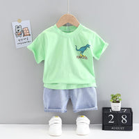 Toddler Boy Dinosaur Letter Patten Top & Denim Shorts Children's Clothing - PrettyKid