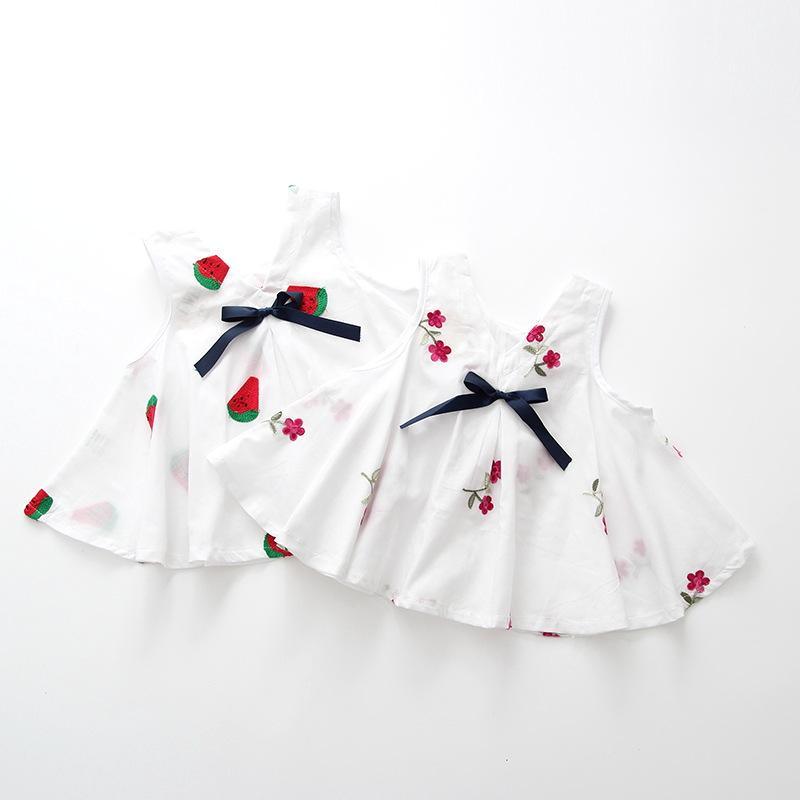 Baby Girls Embroidered Flower Watermelon Suspender Skirt - PrettyKid