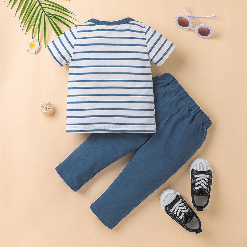 Boys Stripe Short Sleeve T-Shirt Star Pattern Trousers Wholesale Baby Outfit Sets - PrettyKid
