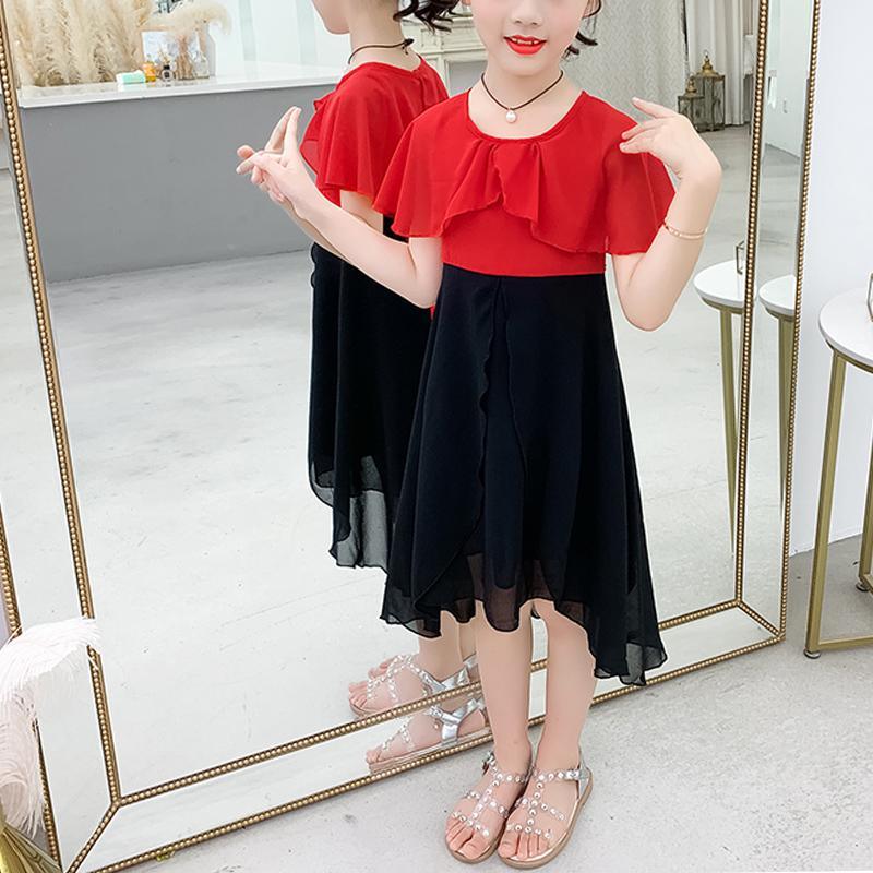 Kid Girl Red Chiffon Lrregular Skirt - PrettyKid