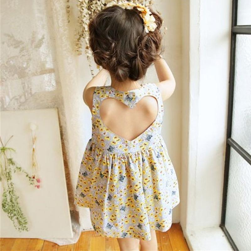 Grow Girl Sunflower Patten Love Hollow out Dress - PrettyKid