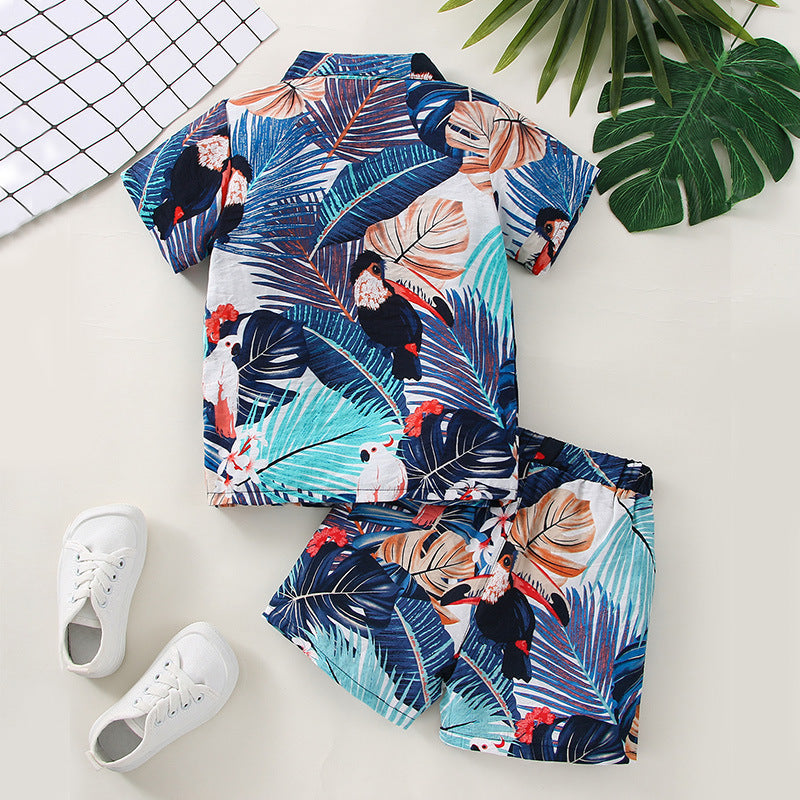 18M-6Y Toddler Boys Beach Sets Tropical Print Shirts & Shorts Boys Wholesale Clothing - PrettyKid