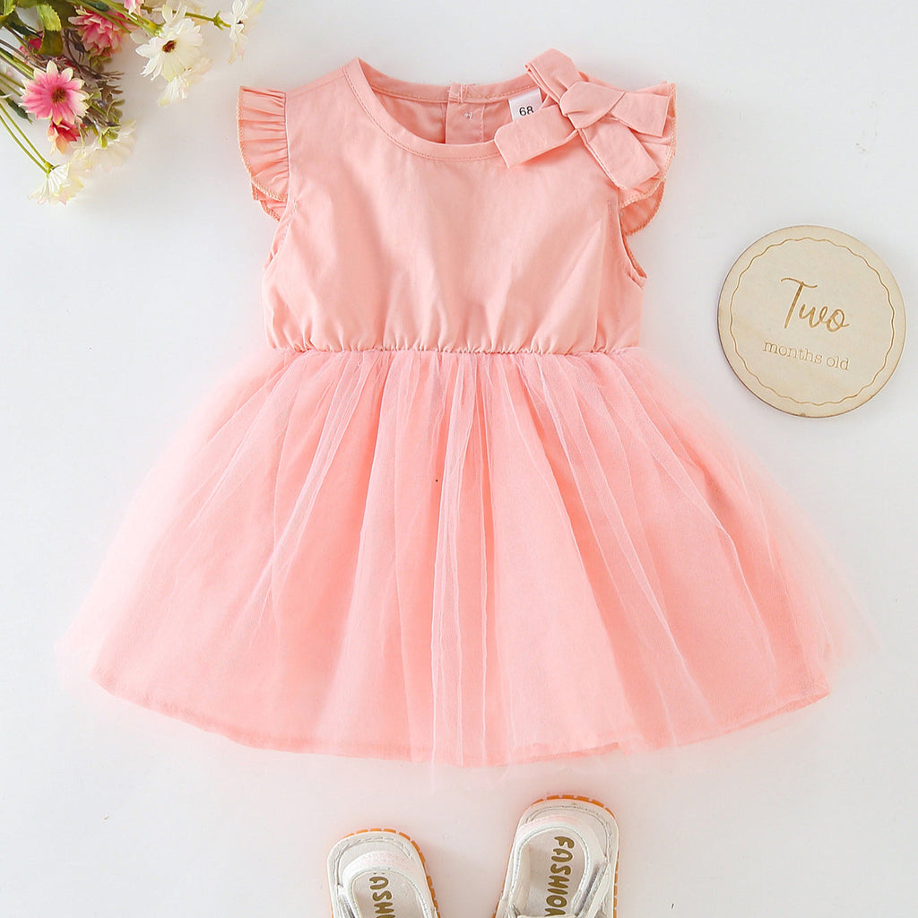 Baby Girl Sleeveless Bow Mesh Dress Baby Girl Summer Dresses Online - PrettyKid
