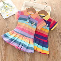 Toddler Girl College Style Polo Collar Rainbow Striped Pattern Skirt Wholesale Children's Clothing - PrettyKid