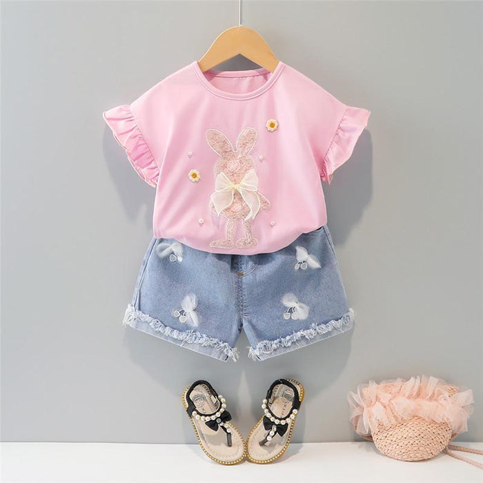 Grow Girl Bunny T-shirt & Denim Shorts - PrettyKid