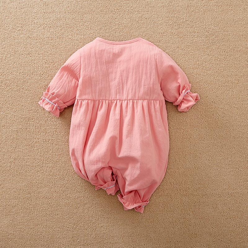 Baby Girl Solid Color Ruffle Armhole Jumpsuit - PrettyKid