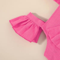 Toddler Girl Solid Color Bow Decor Ruffle Armhole Top & Skirt - PrettyKid