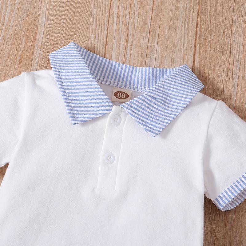 Baby Boy Color-block Shirt & Striped Overalls - PrettyKid