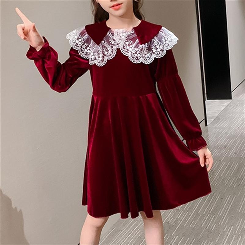Solid Lace Lapel Collar Dress for Girl - PrettyKid