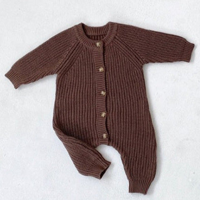 Baby Plain Long Sleeve Button-Up Knitted Jumpsuits Wholesale Baby Clothes - PrettyKid