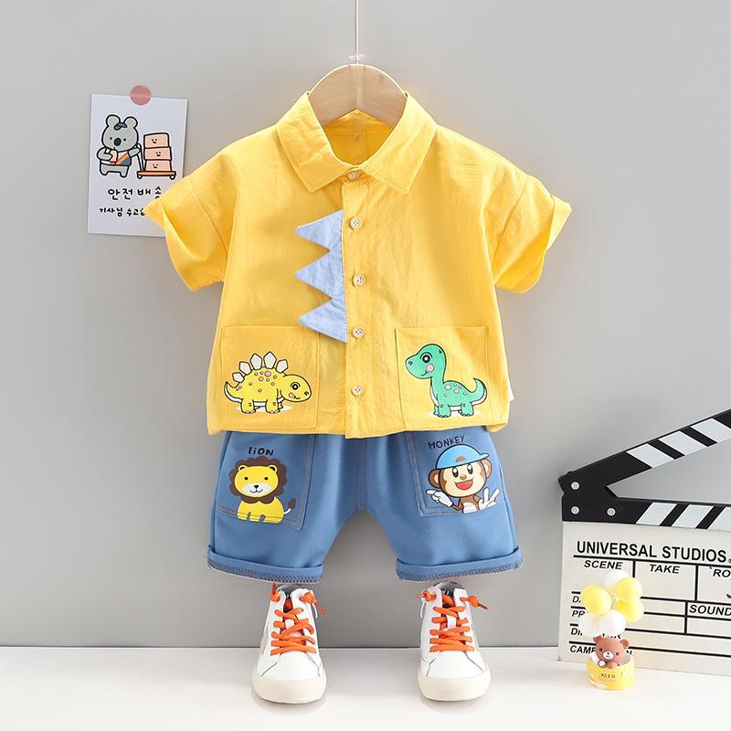 Toddler Boy Dinosaur Pattern Shirt T-shirt & Animal Pattern Shorts Wholesale Children's Clothing - PrettyKid