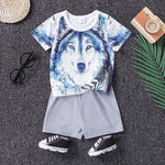 2-6Y Wholesale Toddler Boy Clothes Sets Wolf Print T-Shirts & Shorts - PrettyKid