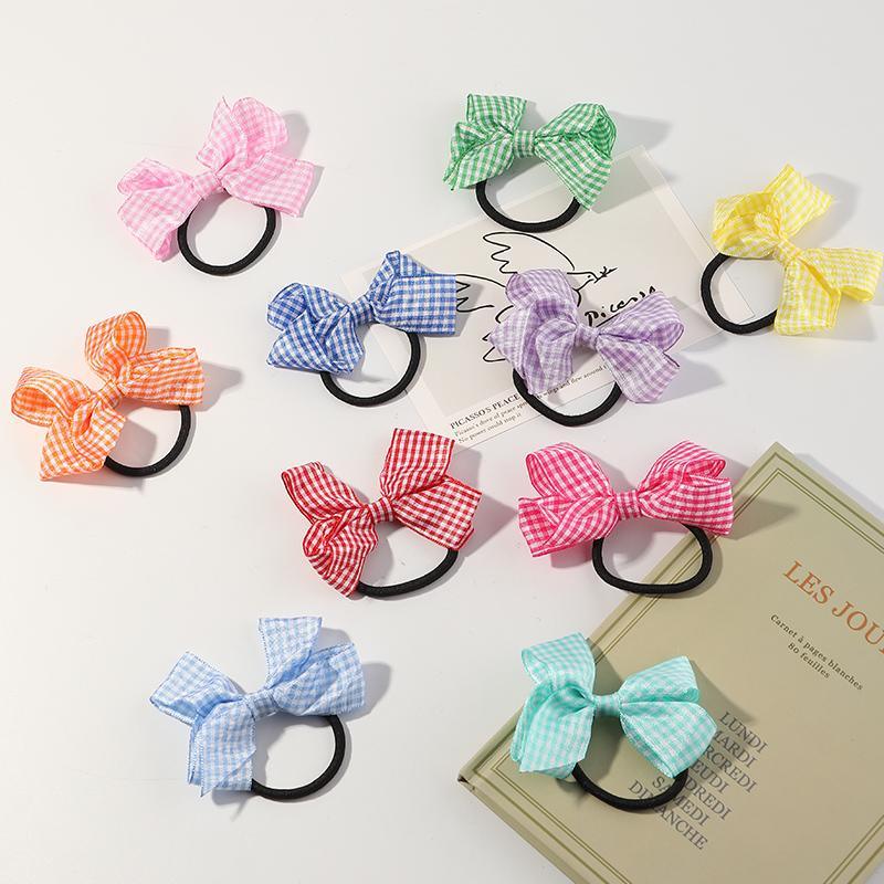 10-piece Bowknot Plaid Hair Rope - PrettyKid