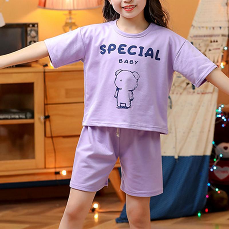 Grow Girl Bear Pattern T-shirt & Sporty Shorts - PrettyKid