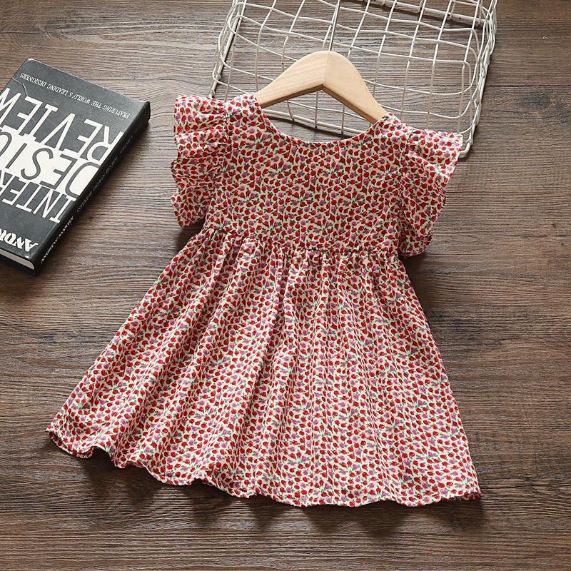 Toddler Girl Ruffle Sleeve Fruit Print Dress - PrettyKid