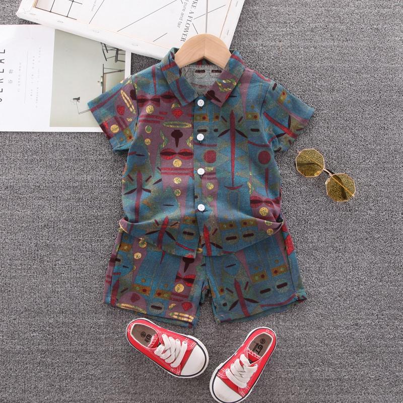 Toddler Boy Egyptian Leaves Shirt Suit - PrettyKid