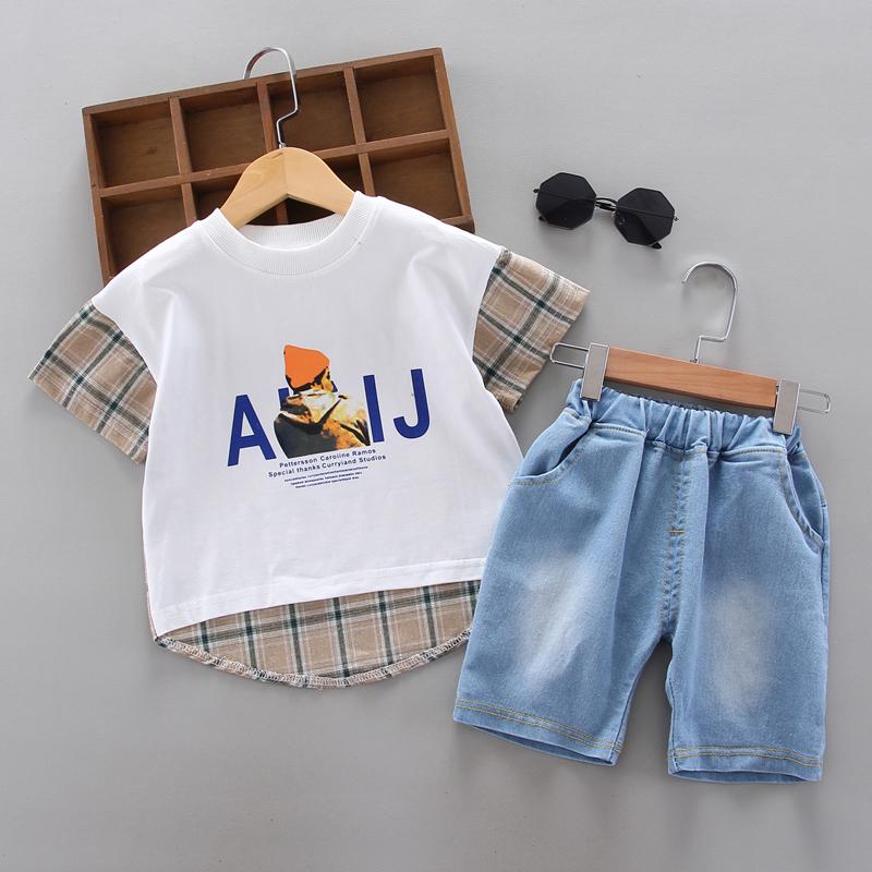 Toddler Boy Letter Graphic Plaid T-shirt & Shorts Children's Clothing - PrettyKid