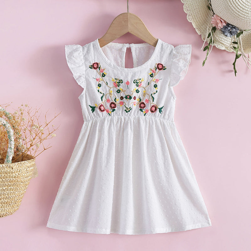 3-24M Baby Girls Embroidery Flower Flutter Sleeve Dresses Wholesale Sunny Girl Clothing KCLV380171932 - PrettyKid