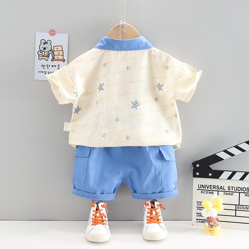 Toddler Boy Star Pattern Polo T-shirt & Pocket Shorts Wholesale Children's Clothing - PrettyKid