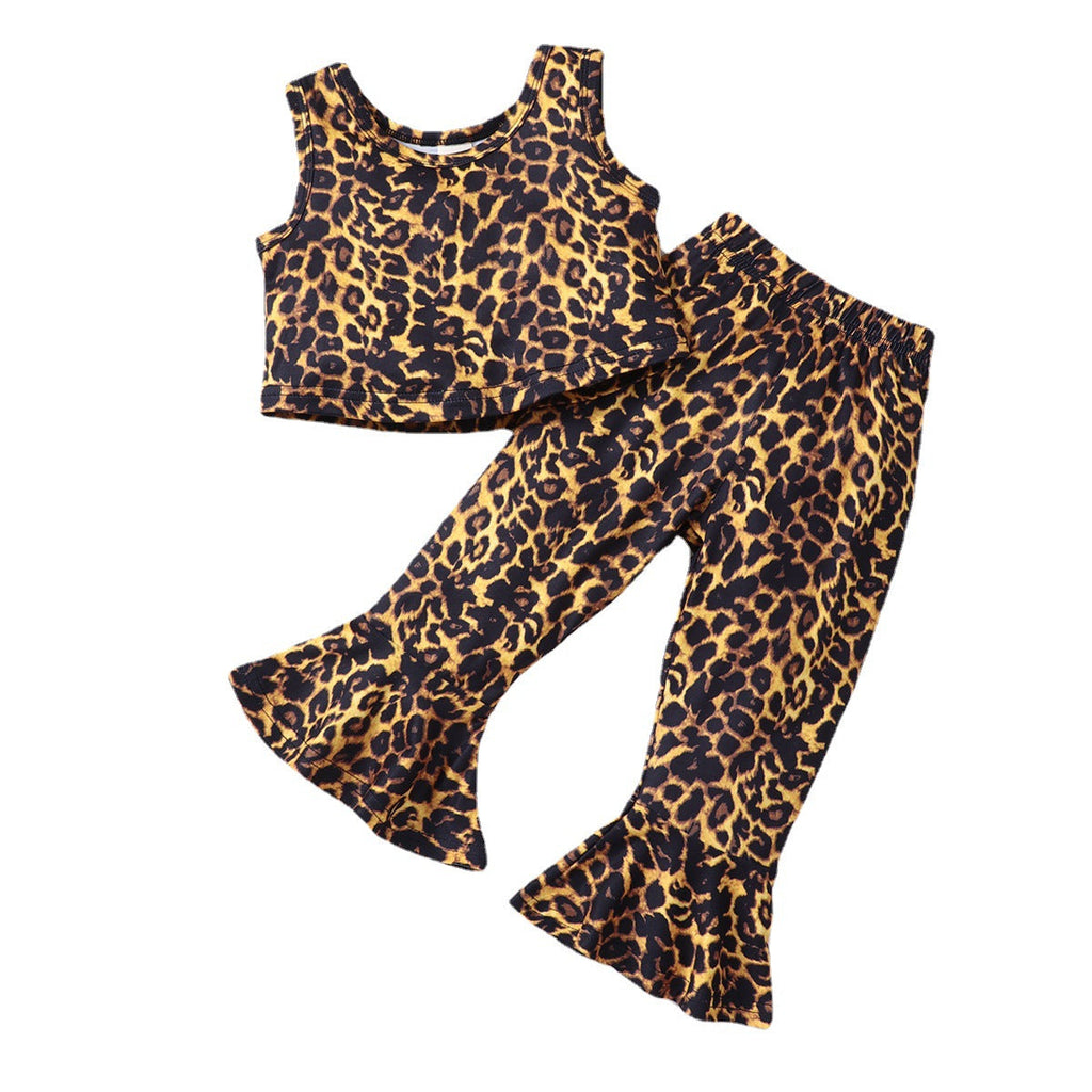 Baby Girl Leopard Print Vest And Flared Pants Two Piece Baby Sets - PrettyKid