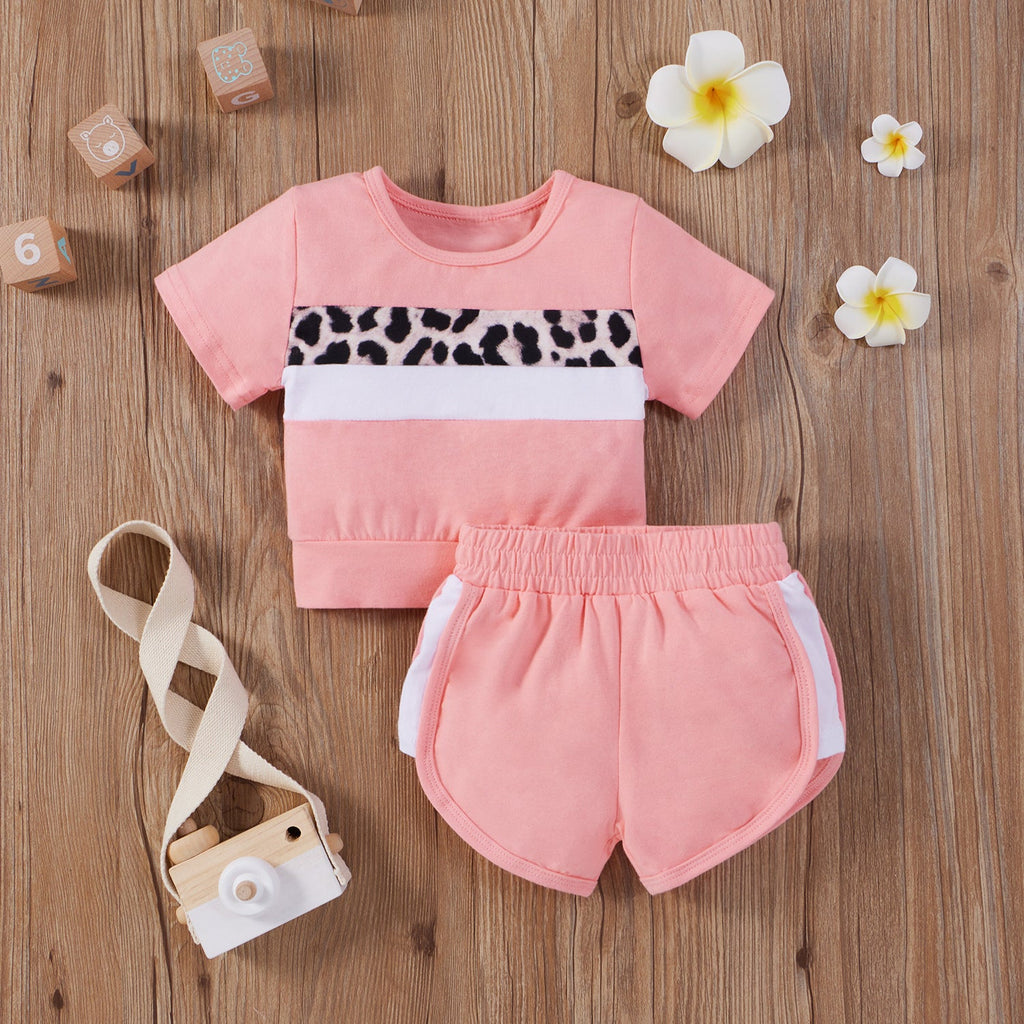 3-24months Baby Sets Leopard Print T-Shirt & Shorts Two-Piece Suit Bulk Baby Clothes - PrettyKid