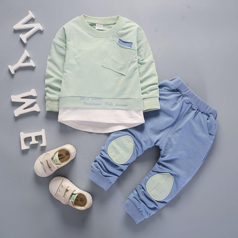 2-piece Solid Pocket Decor Sweatshirt and Pants Set Children's Clothing - PrettyKid