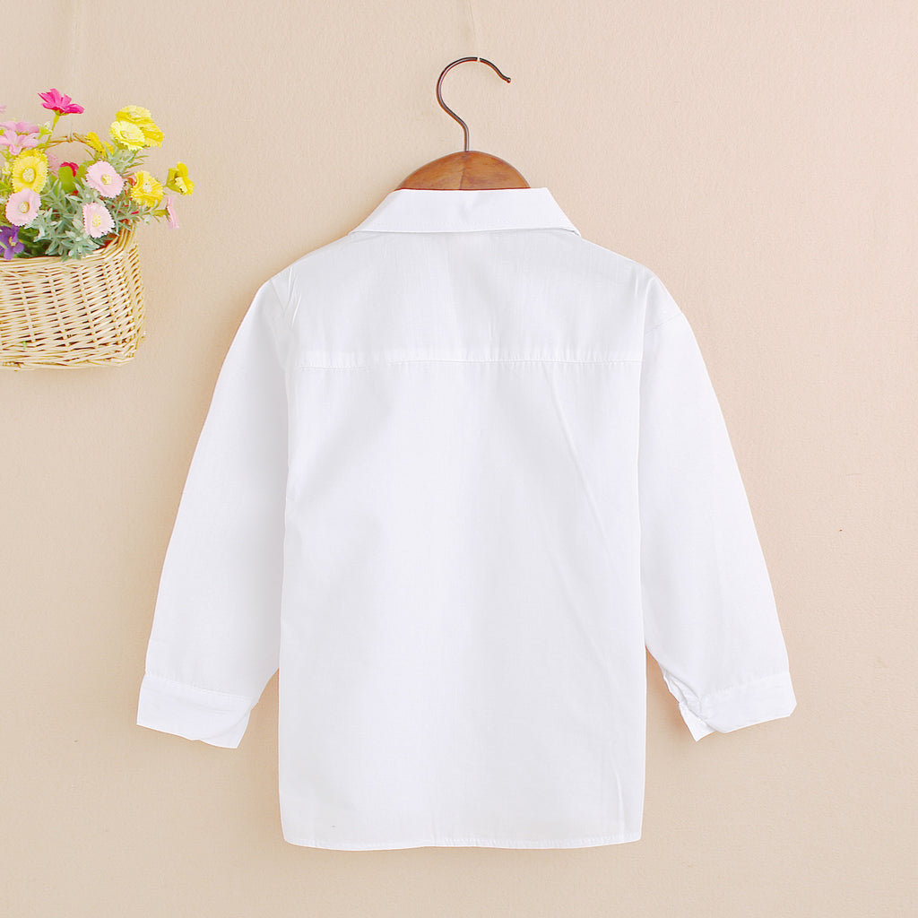 Toddler Kids Solid Cotton Long Sleeve White Shirt - PrettyKid