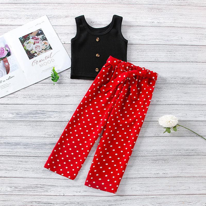 Toddler Girl Sleeveless Top & Polka Dot Belted Pants - PrettyKid