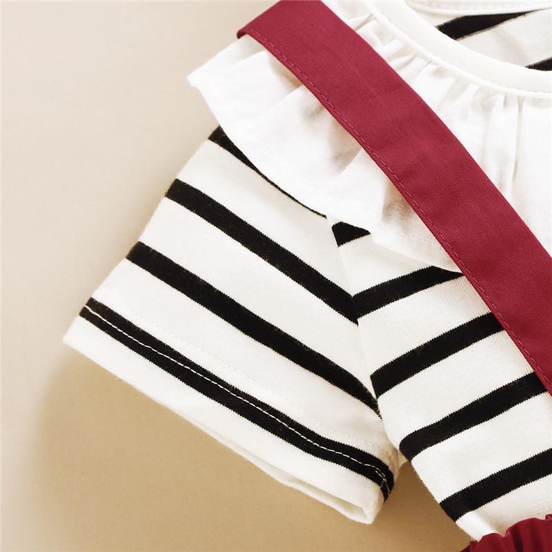 3-piece Striped T-shirt & Solid Dungarees & Headband for Toddler Girl Wholesale children's clothing - PrettyKid