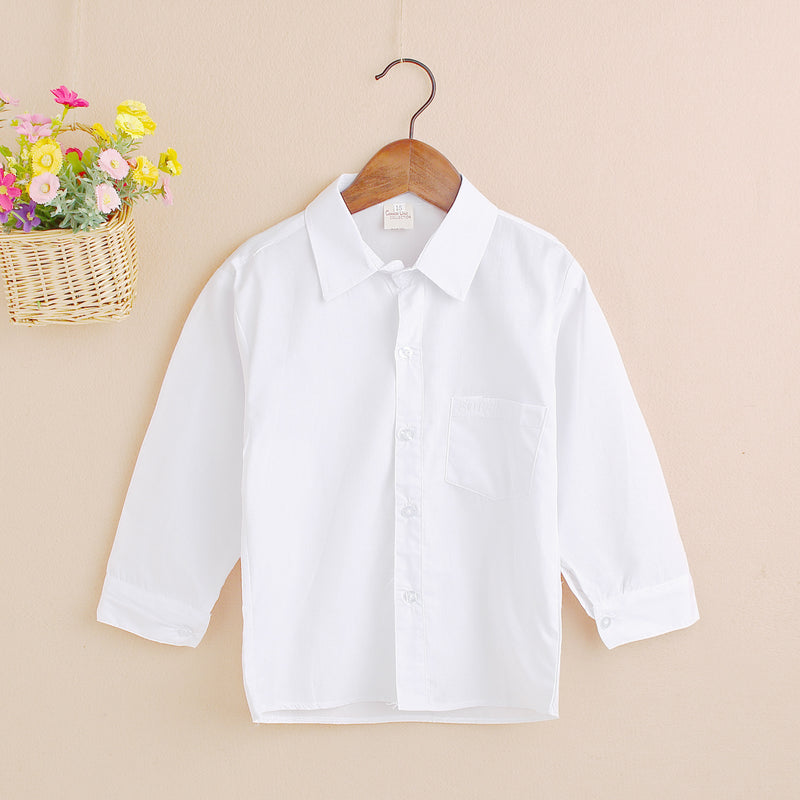 Toddler Kids Solid Cotton Long Sleeve White Shirt - PrettyKid