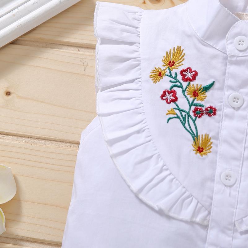 Grow Girl Sleeveless Embroidery Floral Top & Denim Shorts - PrettyKid