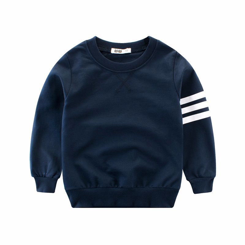 Toddler Kids Boys Solid Colour Round Neck Three Stripes Long Sleeve Pullover Top - PrettyKid