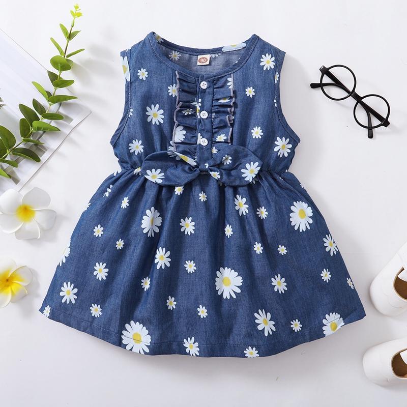 Toddler Girl Daisy Print Sleeveless Dress Children's Clothing - PrettyKid