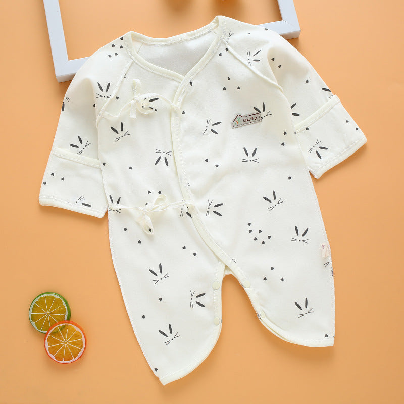 Newborn Solid Color Cartoon Printed Long Sleeve Lace Up Butterfly Onesie - PrettyKid