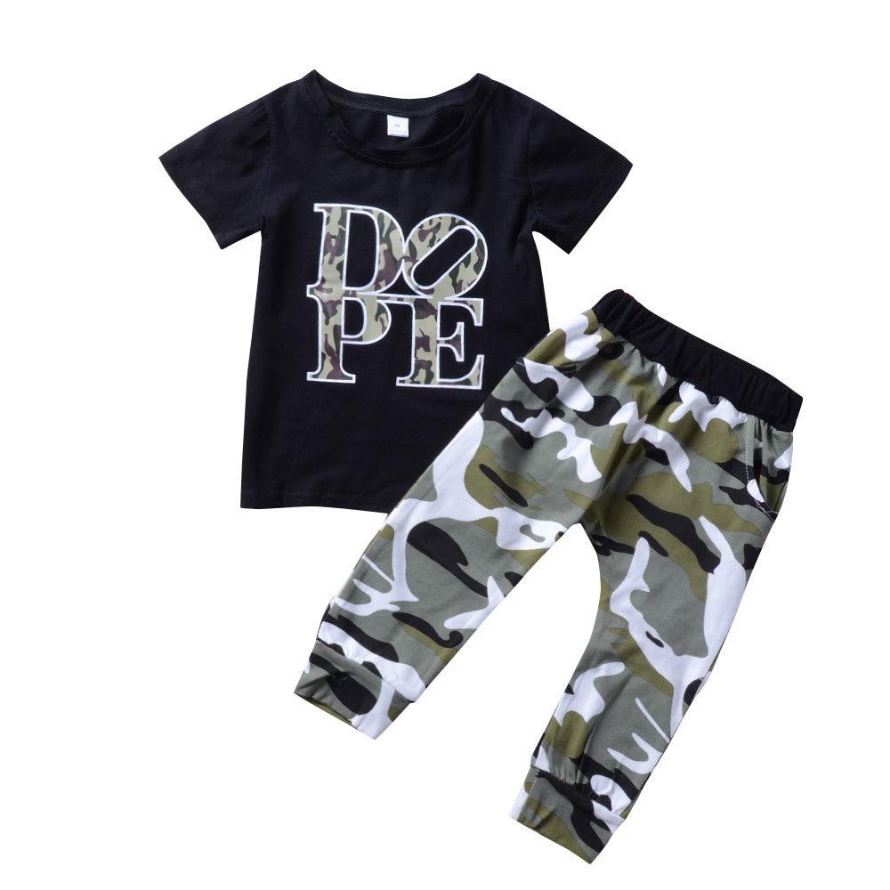 Children's letter short sleeve camouflage pants suit - PrettyKid