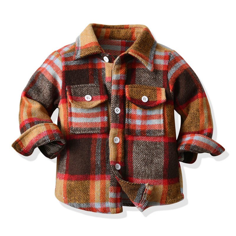 Baby Toddler Kid Boy Shirts Checked Print Button Down Wholesale Childrens Clothing - PrettyKid