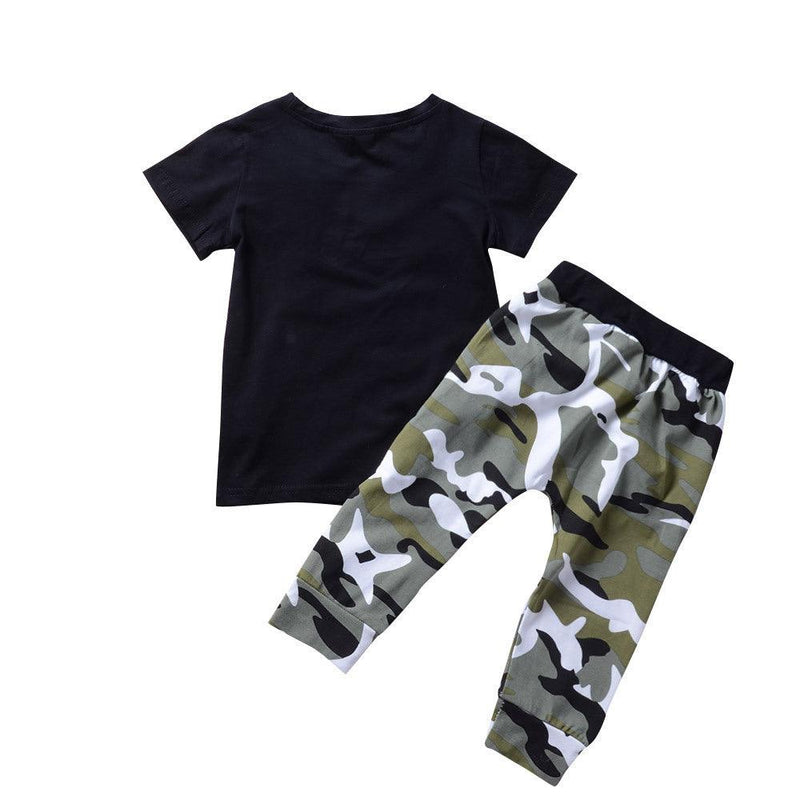 Children's letter short sleeve camouflage pants suit - PrettyKid