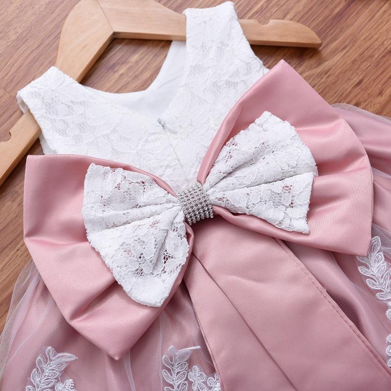 Baby Girl Bow Decor Lace Braided Sleeveless Formal Dress - PrettyKid