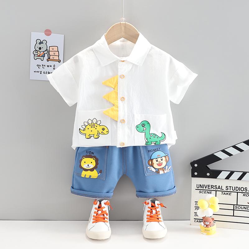 Toddler Boy Dinosaur Pattern Shirt T-shirt & Animal Pattern Shorts Wholesale Children's Clothing - PrettyKid