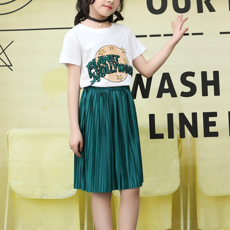 Kid Girl Star Letter Print Top & Pleated Skirt - PrettyKid