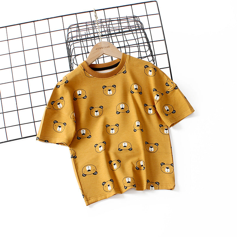 5-13Y Kid Boys Dinosaur Bear Print Crew Neck T-Shirts Wholesale Kids Boutique Clothing - PrettyKid
